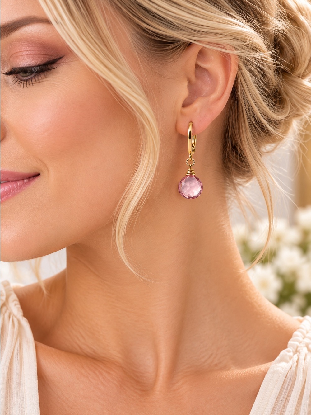 Pink Topaz Faceted Gemstone Earrings